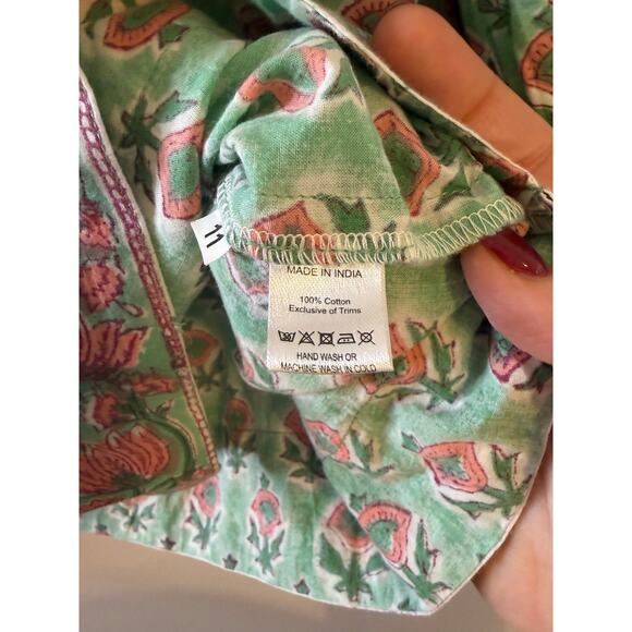 Tuckernuck Marea Green Pink Floral Tassel Blouse Peasant Boho Cottagecore Small - Picture 6 of 8